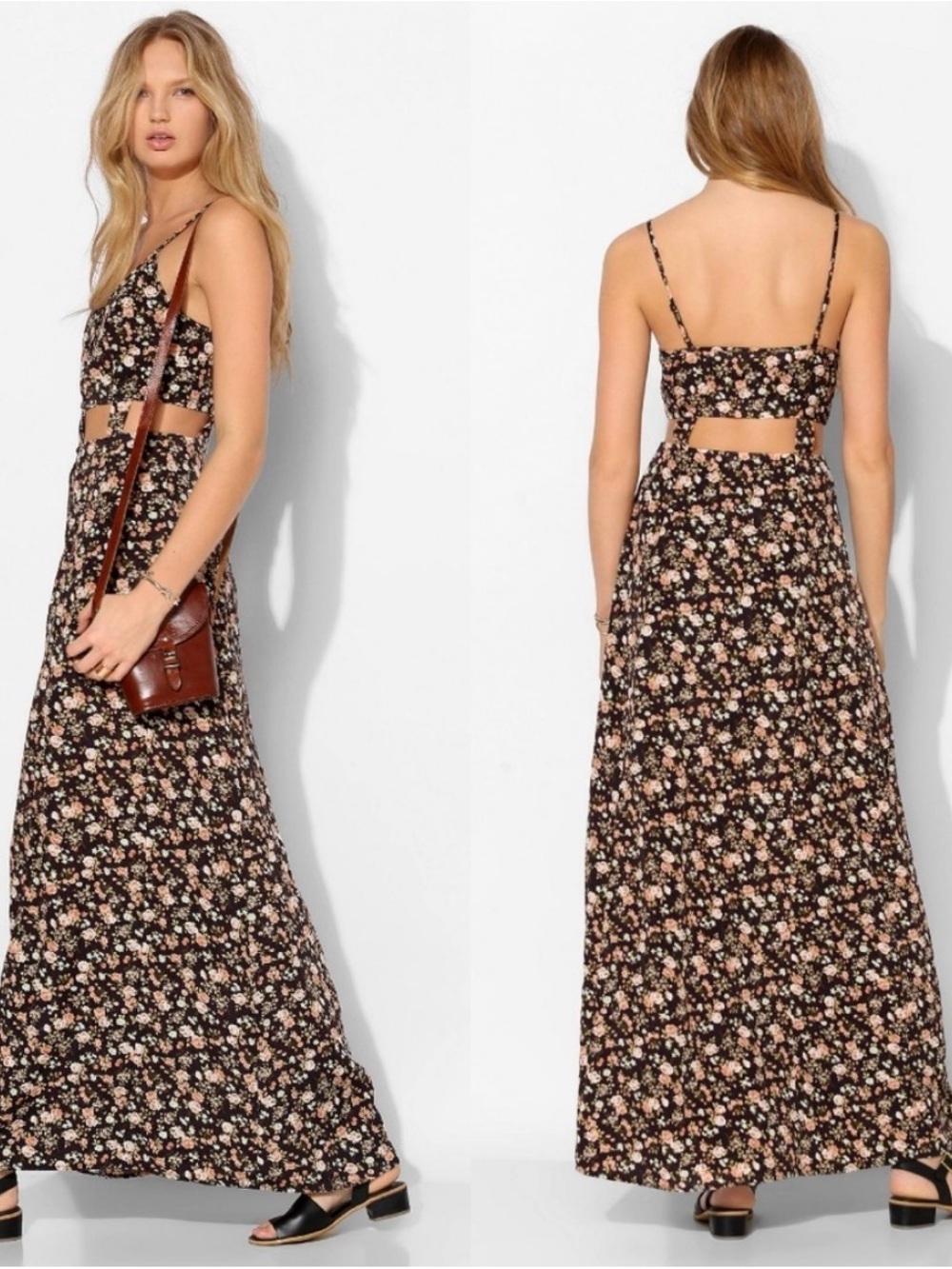 Pins & Needles Black Floral Maxi Dress with Cutout